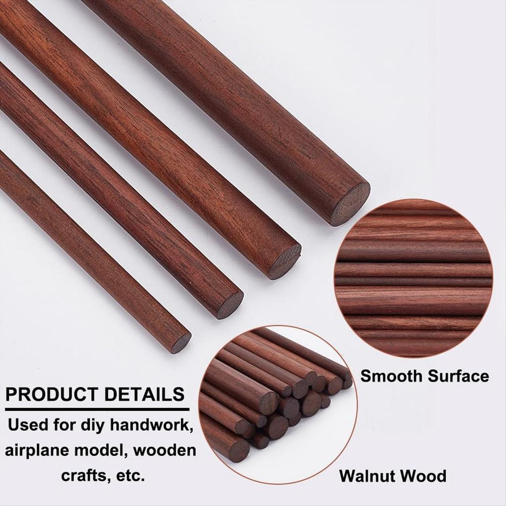 BHBL 18Pcs 4 Size Walnut Dowel Rods 11.8 Inch Long Dowel Rods Wood Sticks 6/8/10/12mm Dia Unfinished Round Sticks