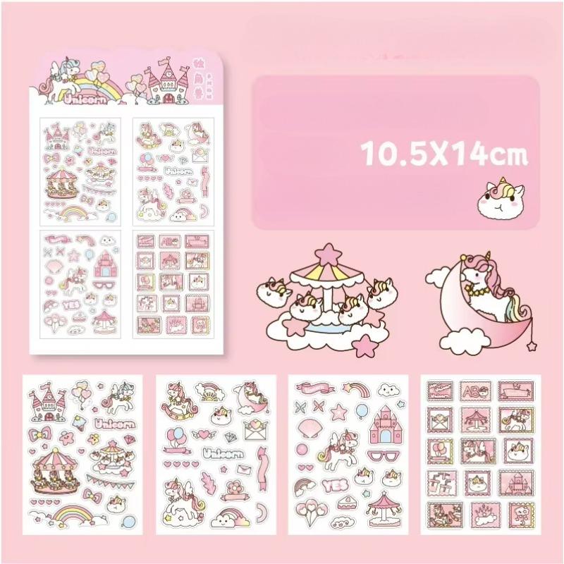 4Pcs Cute Pink  Sweetheart Cartoon Stickers Frosted PET Transparent Scrapbook Journal Sticker Deco Kawaii Girl Stationery Decals