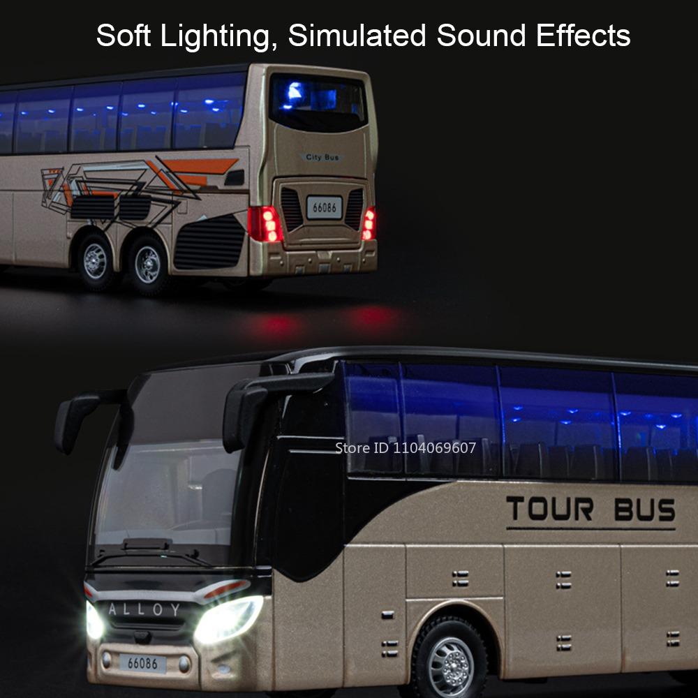 1:30 Model Toy Business Long-distance Single Double Decker Buses Alloy Diecast Sound Light Doors Opened Pull Back for Kids Gifts