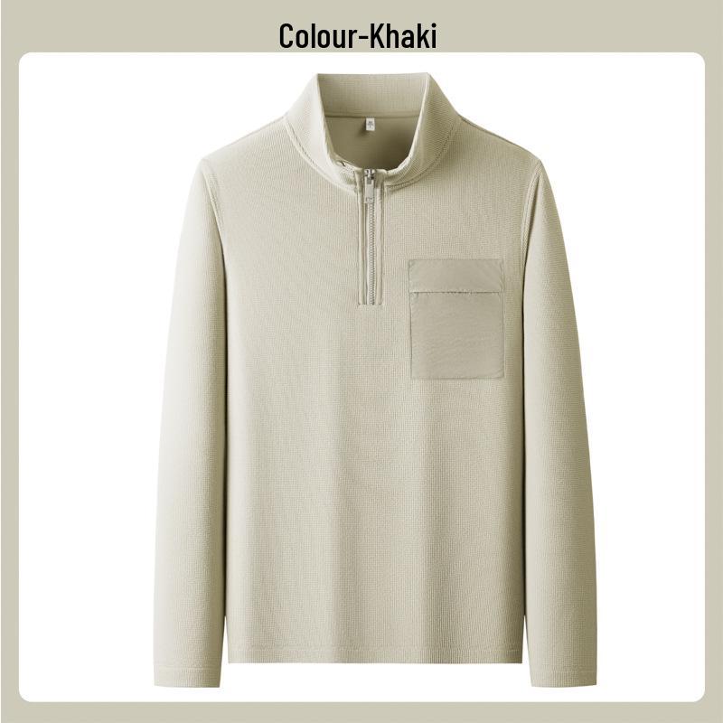 2025 Men s Stand-Collar Zip-Up Waffle Sweatshirt - Autumn/Winter Casual Fashion XL хаки