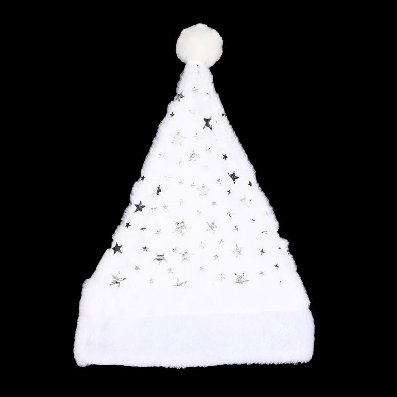 New Christmas Hat Hot Stamping Star Snowflake Plush Hat   Christmas White Faux Rabbit Fur Plush Party Decoration Accessories