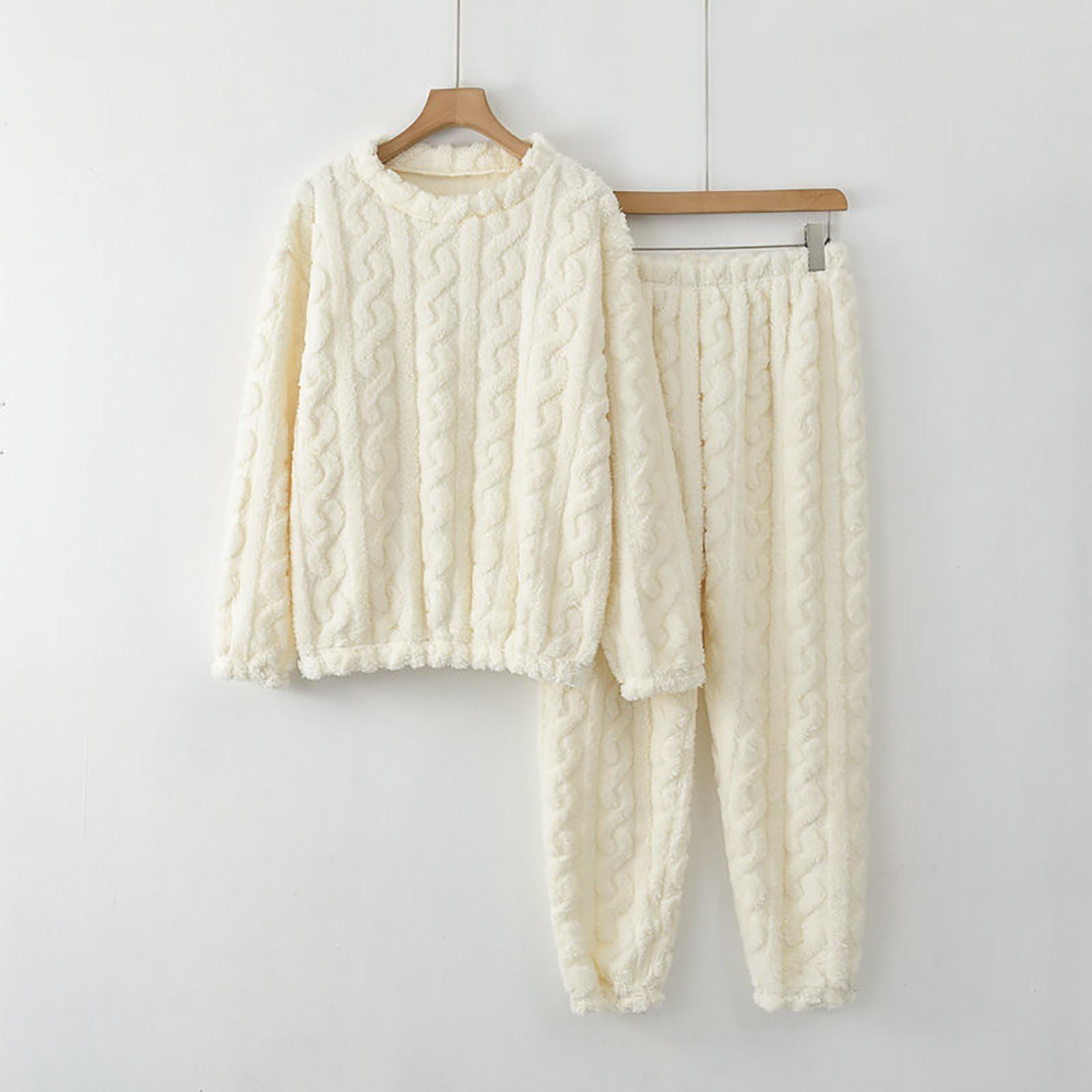 

Брюки с длинными рукавами из плюша и утолщения, домашняя одежда, повседневный свободный теплый костюм из двух частей большого размера One Size белый