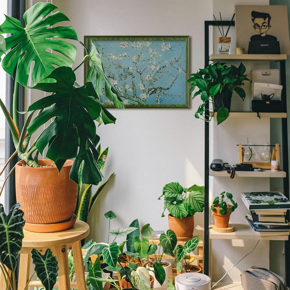 MISITU Micro Piece Jigsaw Puzzle, 1000 Pieces, Vincent van Gogh "Blooming Almond Tree Branches," Landscape Art, Painting, Masterpiece, Flowers,