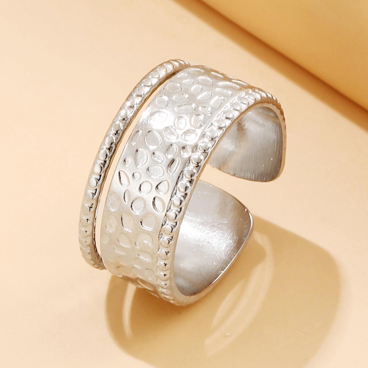 Unisex Retro Hammered Stainless Steel Ring - European  American Style with Wide Band
