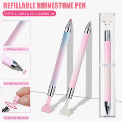 Yousheng 1/2Pcs Rhinestone Applicator Tool with Refill Wax Pads Rhinestone Picker Refillable Wax Pen DIY Nail Art Rhinestone Painting Dotting Wax Pen