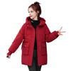 Winter Down Coat Thickened Padded Hooded Pockets Zipper Closure Drawstring Mid Length Windproof Heat Retention Daily Cold Weathe