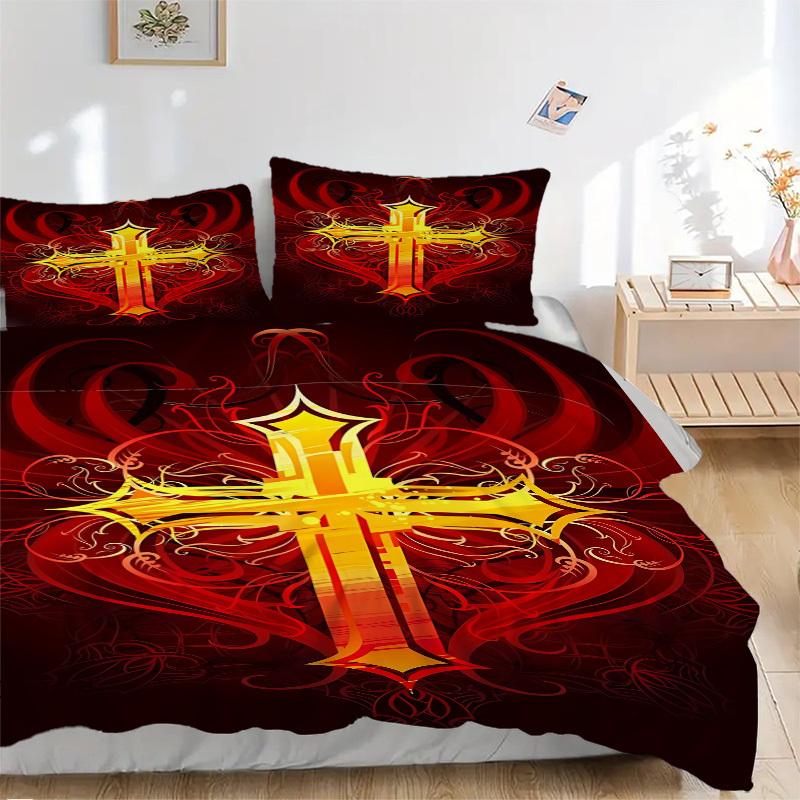 

3pcs Golden Cross Design Duvet Cover Set, Soft Comfortable Duvet Cover,Guest Room (1*Duvet Cover + 2*Pillowcase, Without Core) yy251104170 135x200cm