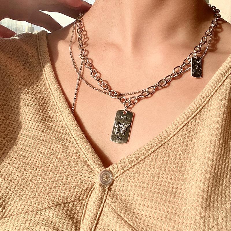 Butterfly necklace summer design sense 1111 new sweater stacked sweater chain accessories cool titanium steel chain