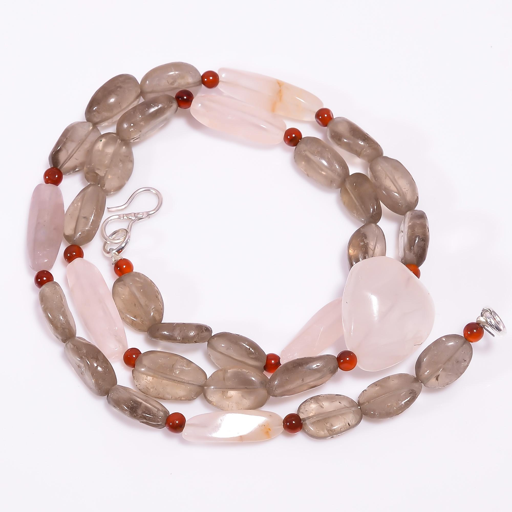 

Natural Smoky Quartz Rose Quartz Carnelian Beads Necklace 3-19 mm 18 UB-8007 UB-8007