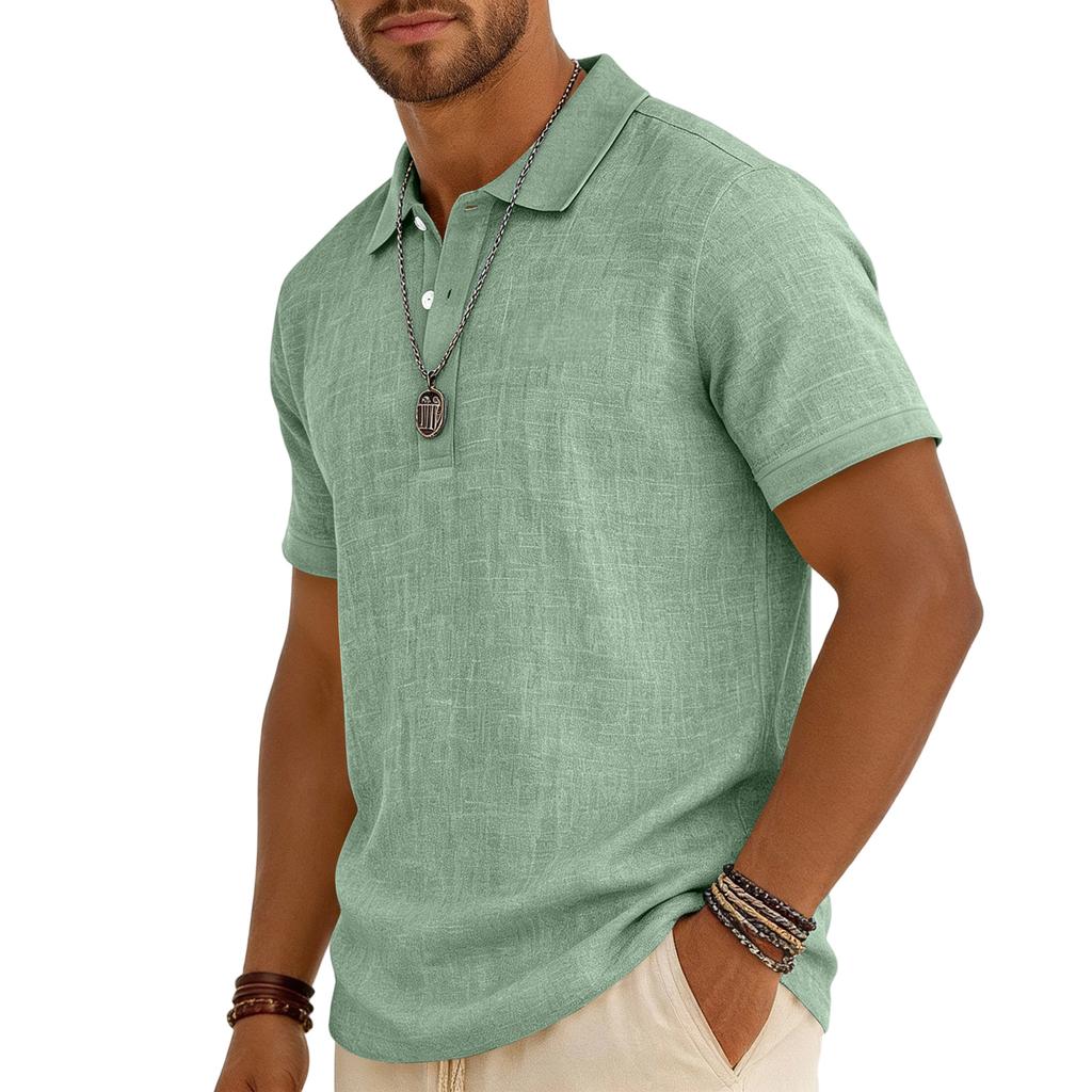 Men's Casual -color Summer - Cotton And Linen Short-sleeved Shirt