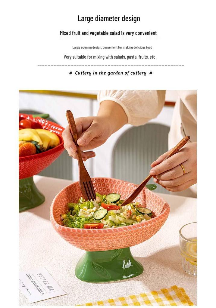 Chinese Style Ceramic Bowl Set: High-Foot, Large Capacity for Rice, Soup, Fruit; Includes Children's Bowl and Spoon