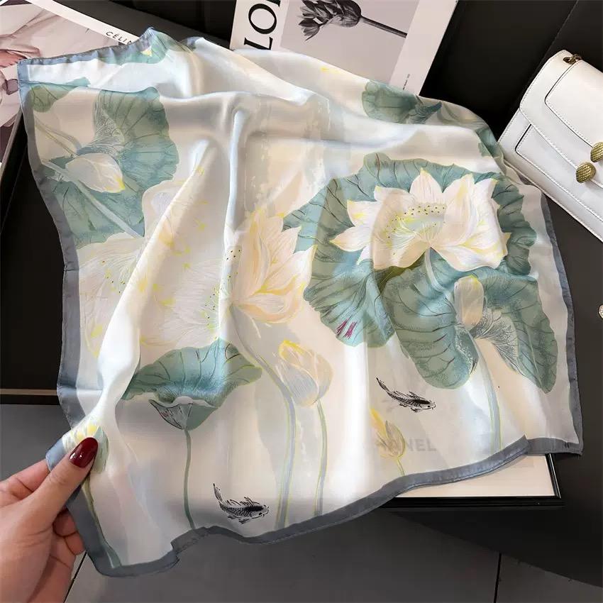 Floral Print Silk Square Scarf for Women Soft Satin Kerchief Hairbands Bag Ribbon Hijab Female Headband Gift Headscarf Neck Tie