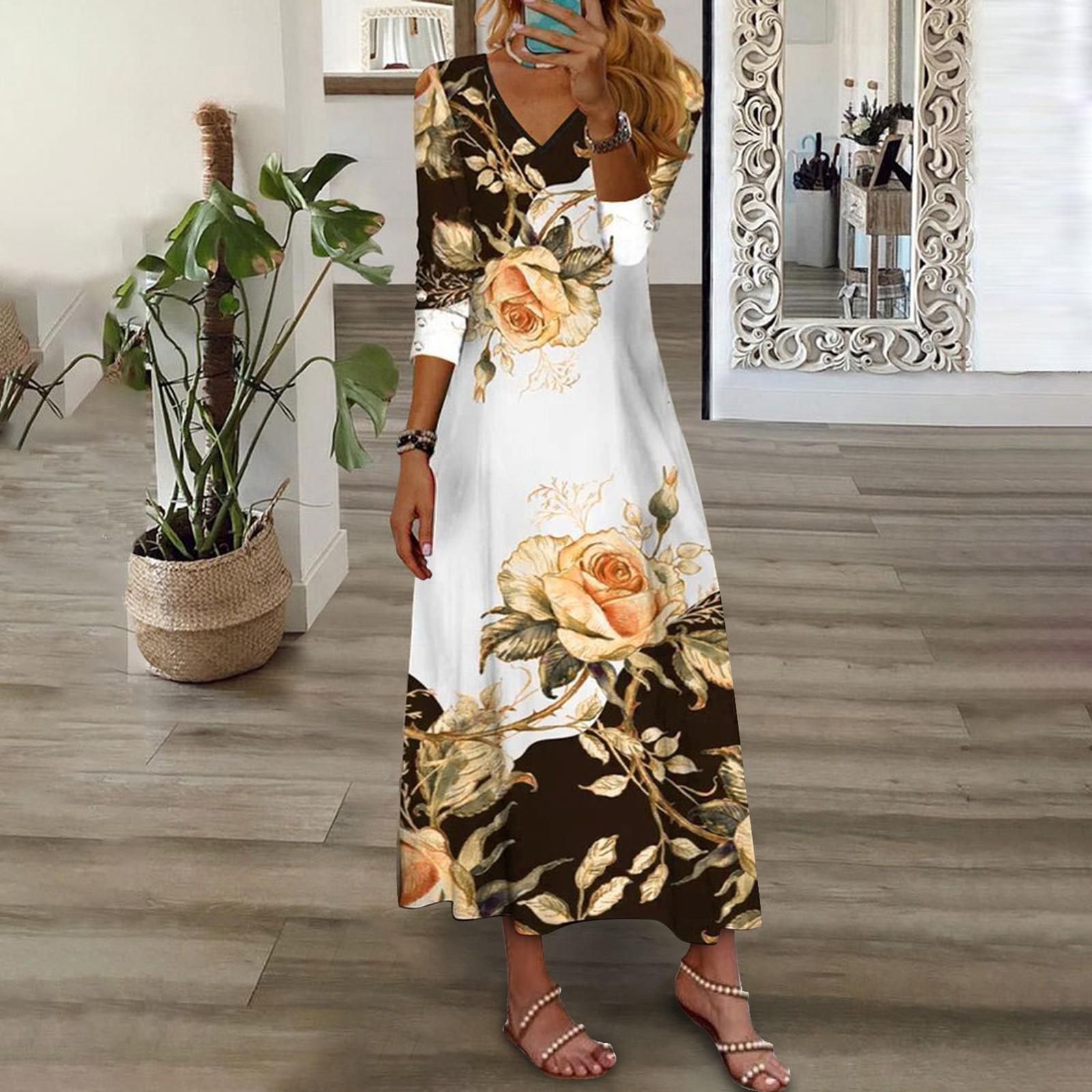 

Women s Floral Print Casual Maxi Dress A Line Dress Fashion Outdoor Daily Holiday Print 3/4 Length Sleeve V Neck Dress Loose Spring Summer XXXL