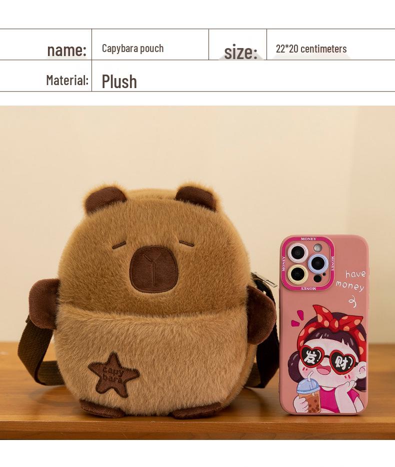 Capybara Fluffy Crossbody Bag - Cute Cartoon Round Shoulder Bag for Girls and Students