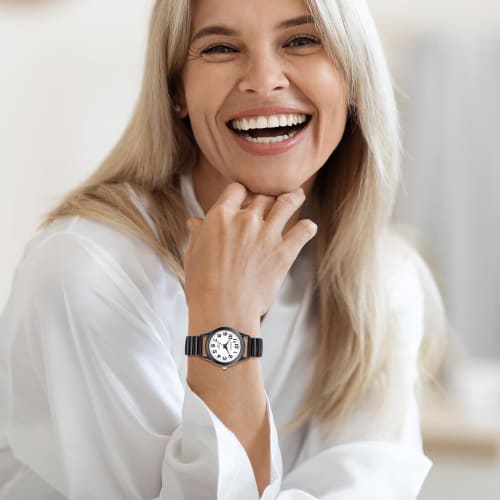 Women's Waterproof Watch: Elastic Strap, Easy-to-Read Dial, Simple Wristwatch with Black Arabic Numerals, Precision Steel Watch, Imitation Quartz Move