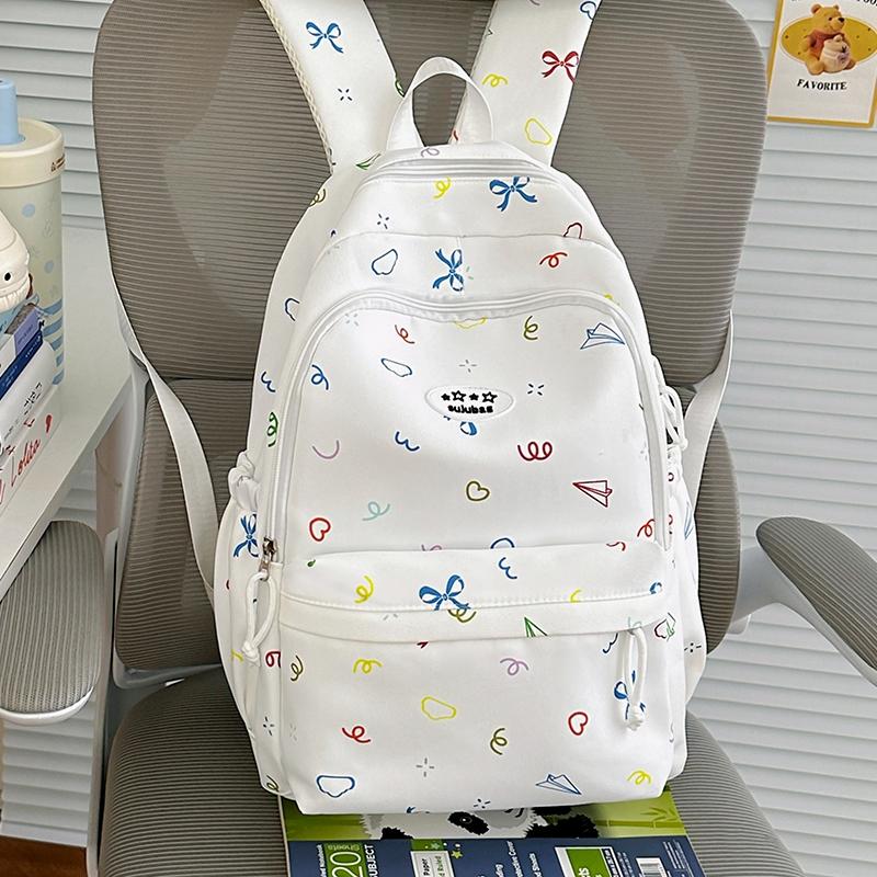 Colorful Doodle Print School Backpack with Multiple Front Pockets Adjustable Straps Casual Daypack for Teens