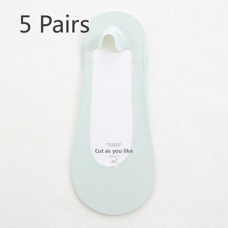 5 Pairs of Female Summer Thin Shallow Mouth Invisible Ice Silk Boat Socks