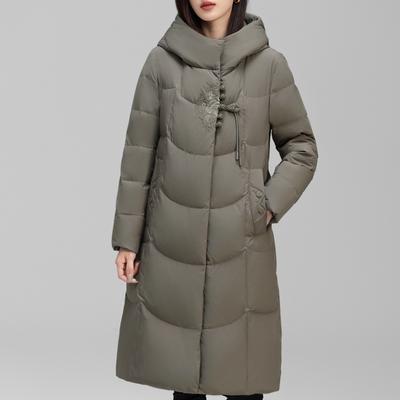 Winter Long Down Jackets for Women Vintage Embroidery Parkas Hooded Elegant Thick Warm Plus Size Down Coats Woman Outerwears