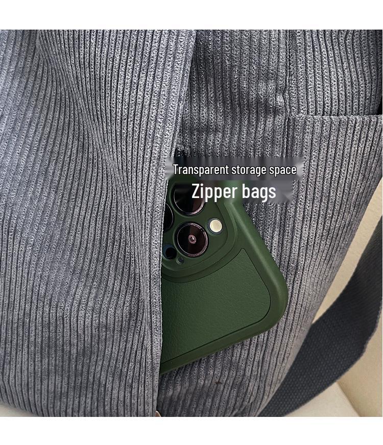 Borsa Tote in Velluto a Coste di Grande Capacità in Stile Giapponese 2025 - Borsa a Mano Versatile per Studenti, Uso Monospalla e a Tracolla