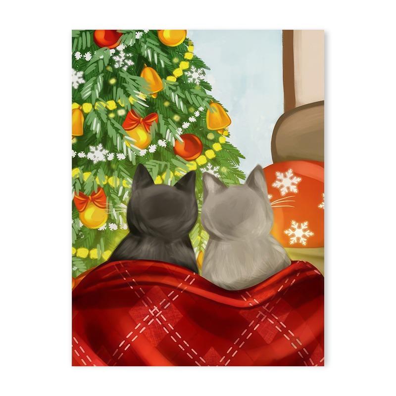 

Скандинавские рождественские елки и постеры с кошками Скандинавские праздничные украшения Картина на холсте Гостиная Настенное искусство Эстетический домашний декор 21cm×30cm NoFrame