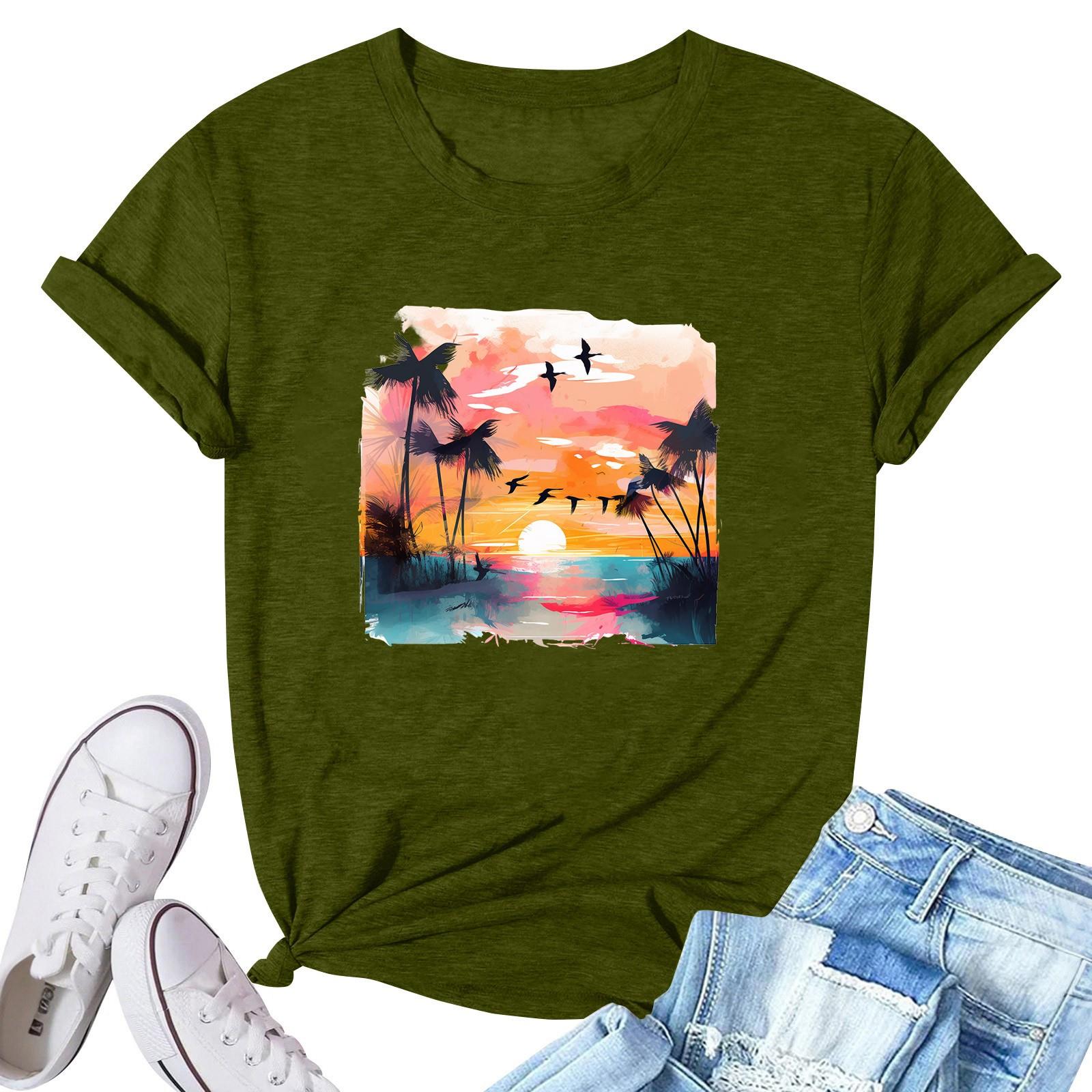 

Женская модная повседневная плиссированная футболка с коротким рукавом с принтом L армия зеленый