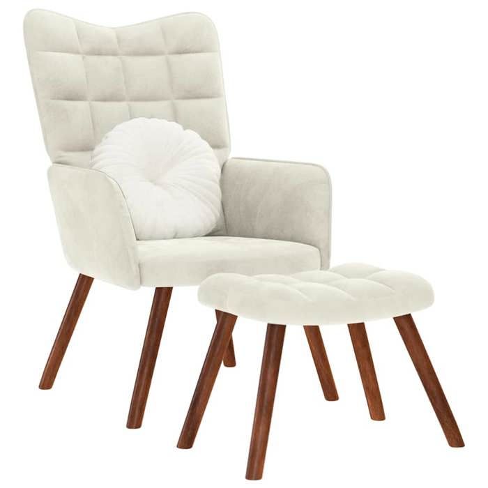 VidaXL Chaise de relaxation avec tabouret crème velours, chaise, chaise de salon, fauteuil relax, chaise longue, siège de 4016830