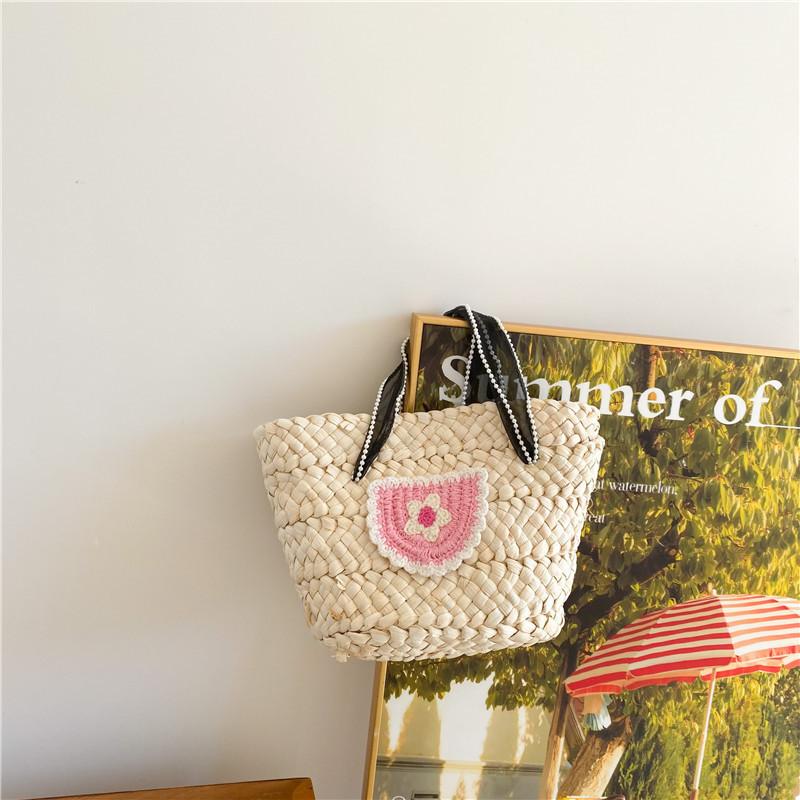 

Стильная детская плетеная сумка-тоут с цветами для летнего пляжа, с веселым дизайном и яркими цветами Pink Fabric