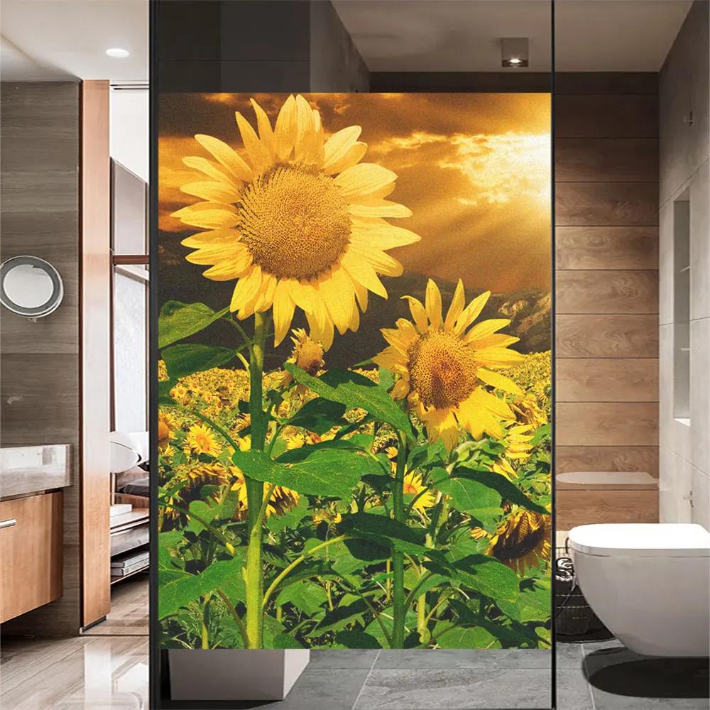 Window Film Privacy Beautiful Sunflowers Glass Sticker UV Blocking Heat Control Coverings Tint for Homedecor