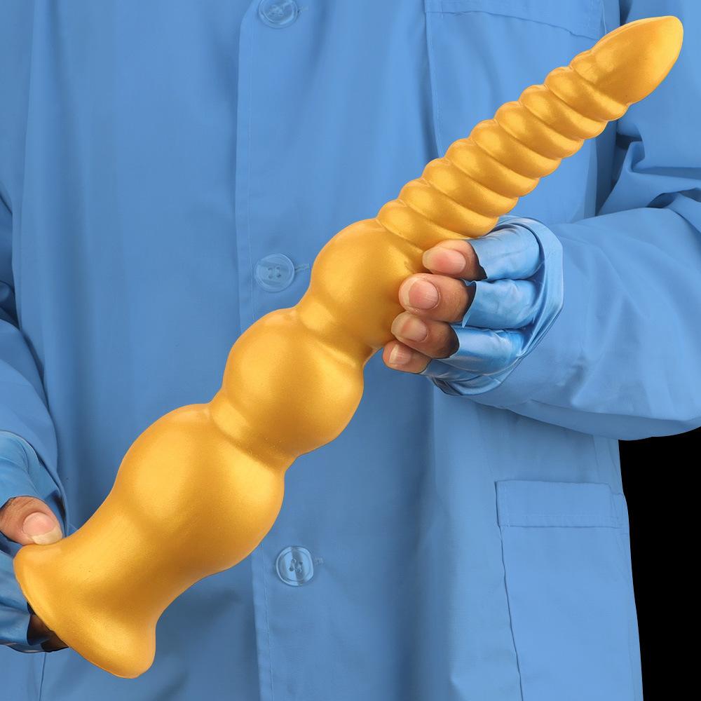 Extra Large Gold Silicone Threaded Vibrator Anal Plug Anal Diverter Dildo Sex Toy Realistic Penis Big Dick
