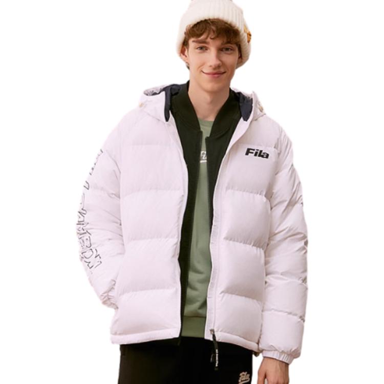 FILA Fusion Fashion Simple Zipper Windproof Warm Short Down Jacket Unisex jackets White T11U346901F-WT