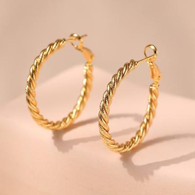 Grandes Boucles d'Oreilles Créoles Torsadées et Tressées Plaqué Or pour Femmes
