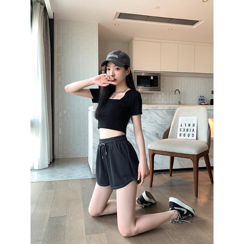 Loose Flesh-shielding Thin Casual Wide-leg Pants Women Thin Wear High-waisted Drawstring Sports Shorts