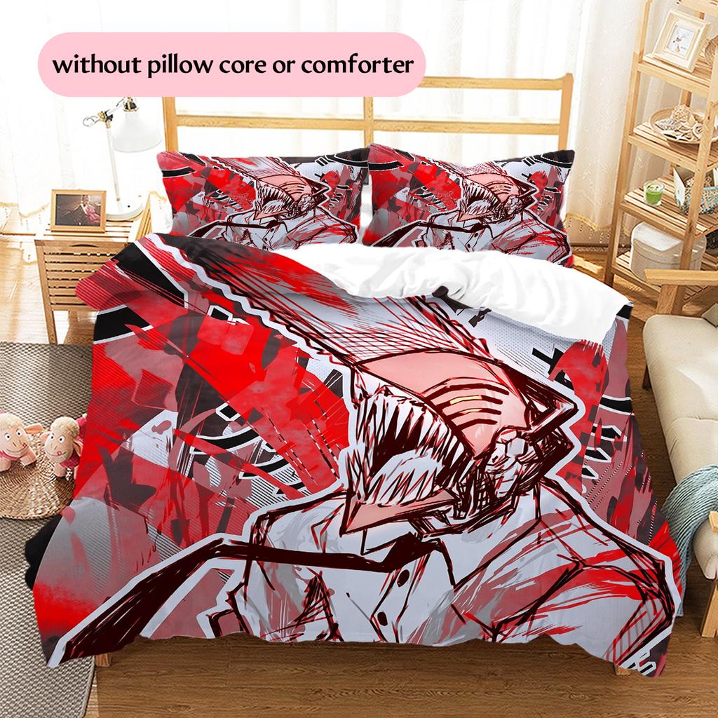 Chainsaw Man  Pattern Bedding Quilt Set  Home Decoration  Gift (1 * Duvet Cover + 2 * Pillowcase  Without Core)