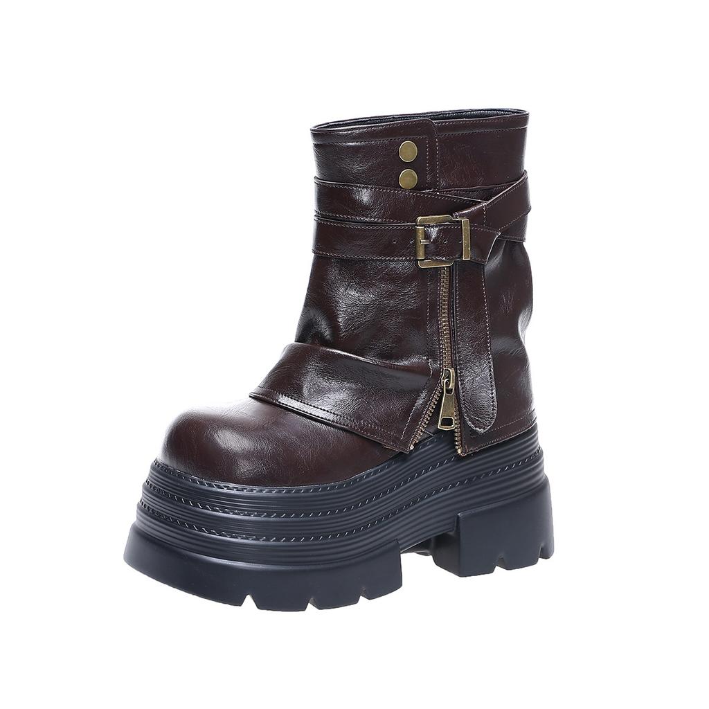 10Cm British Thick-soled Ultra-high Muffin Trousers Boots Women's Martin Boots 2025 Autumn New Small Popular Short Boots