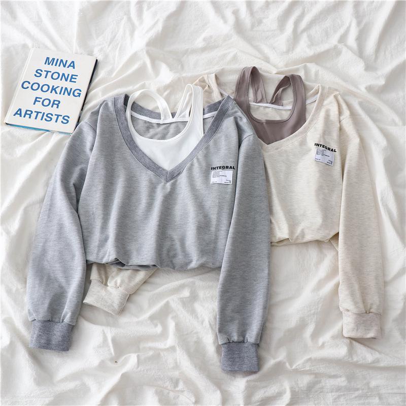 Chic Korean-Style Women's Sweatshirt - Fake Two-Piece Design, Perfect for Spring and Autumn Trends