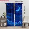 Stars Moon Print Curtains Suitable Bedroom Living Room Kitchen Decoration Home Window Curtain Set Of 2 Made Polyester Washable Area Ready