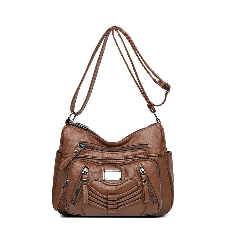 Fashion Trend Four Seasons Soft Leather Multi-layer Multi-pocket Car Sewing Multi-layer Single Shoulder Crossbody Bag Women's Bag