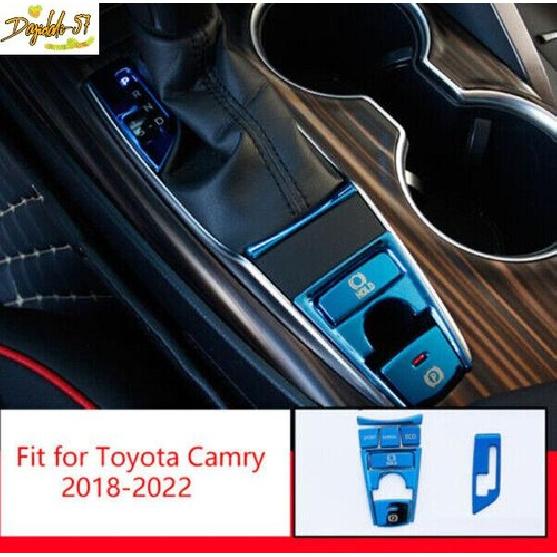 8X For Toyota Camry 2018- Blue Console Gear Shift Panel Button Cover Trim