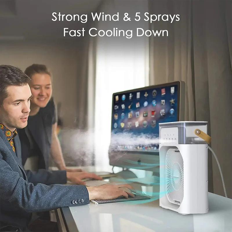 Mini přenosný chladicí ventilátor s USB nabíjením, klimatizace s vodní mlhou, LED noční světlo pro domácí kancelářský stůl, zvlhčovač