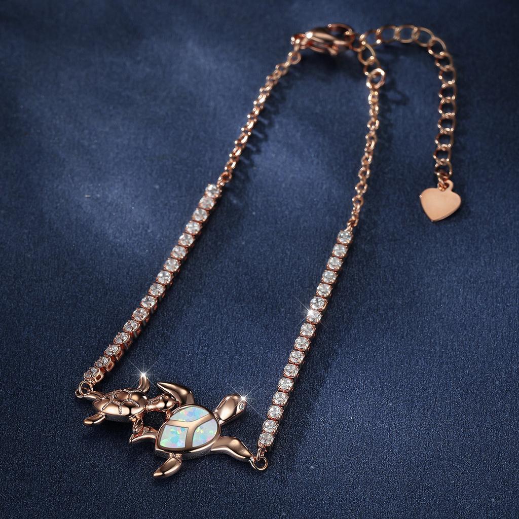 Rose Gold Two Turtles Set with Diamonds Male Shrimp Button Womens Personalized and Versatile Bracelet