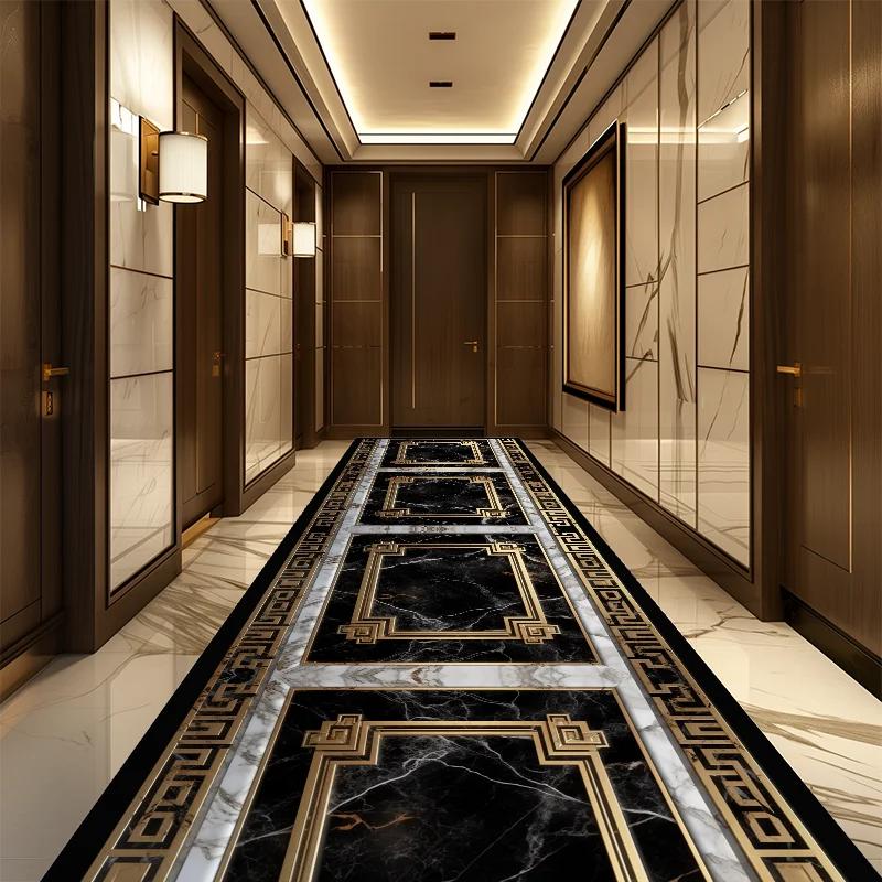 Marmor Luxus Langer Flurteppich Nordischer Stil Villa Flur Teppich Rutschfest Waschbar Lobby Gangläufer Anpassbare Läufermatte