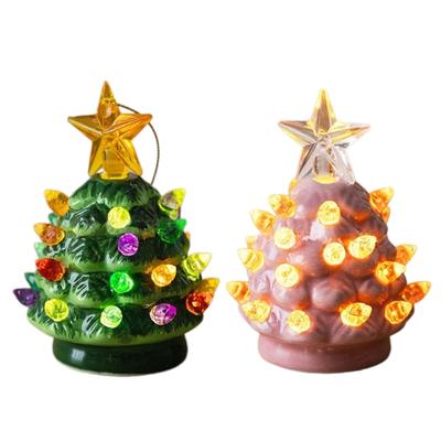Resin Mini Christmas Tree Ornament with LED Light for Holiday Decors, Tabletop and Shelf Accent for Seasonal Home Styling