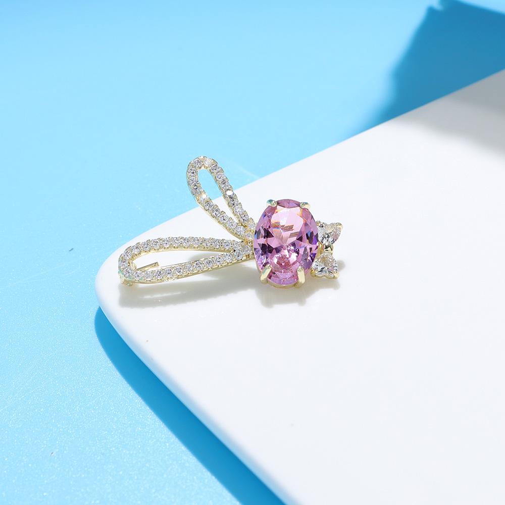 New Cubic Zirconia Pink Rabbit Brooches For Women Cute Animal Pin Copper Material Suit Dress Accessories