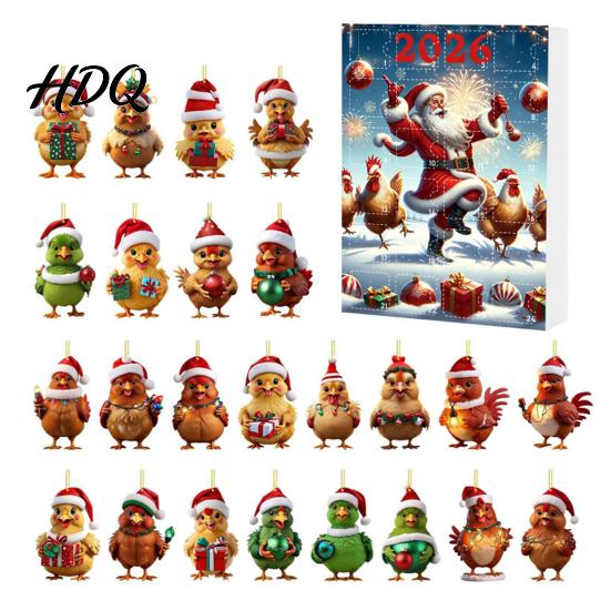 Acrylic Hanging Decorations Chicken Advent Calendar 2026 24 Days Christmas Countdown with 2D Flat Ornament Set Ornament Cartoon Pendant for