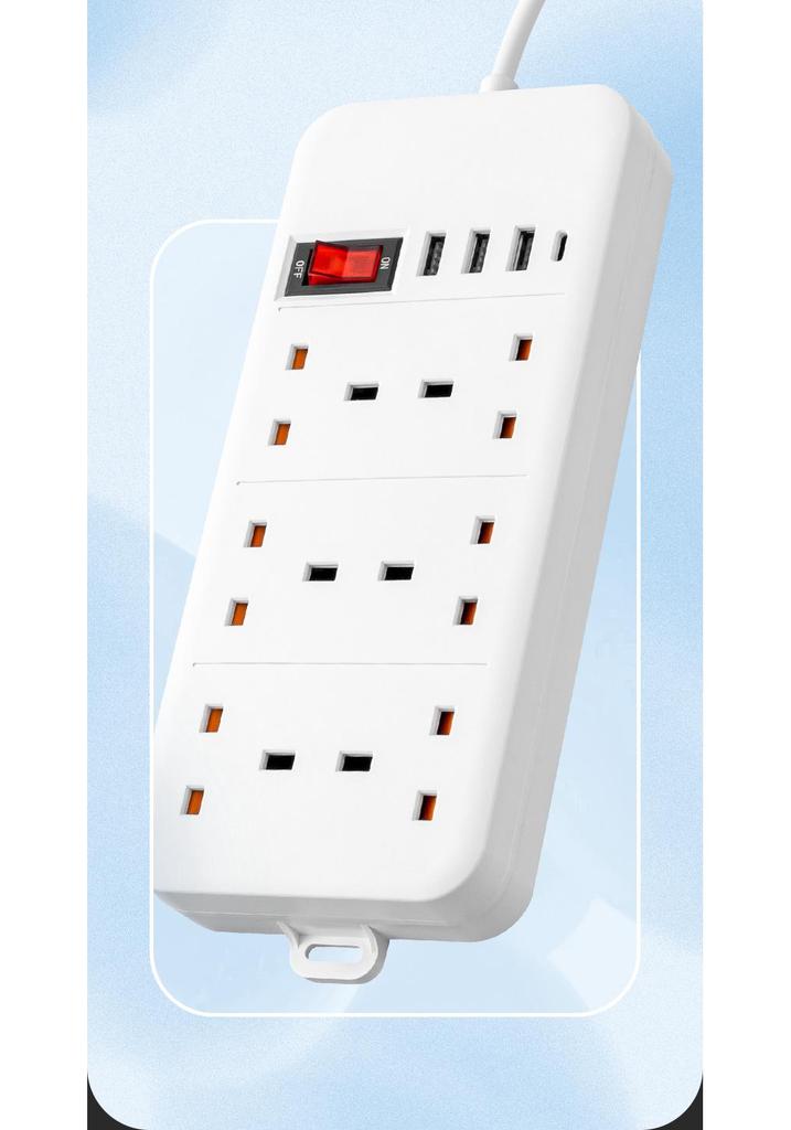 USB Smart Power Strip with Multiple Sockets, Universal European & UK Plug Board, Pure Copper Contacts