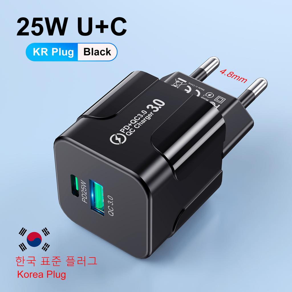 PD 25W USB C Fast Charger for iPhone 15 Pro Max Xiaomi 14 Oneplus KR EU US Mini 2 Ports Travel Plug Phone Fast Charging Adapter