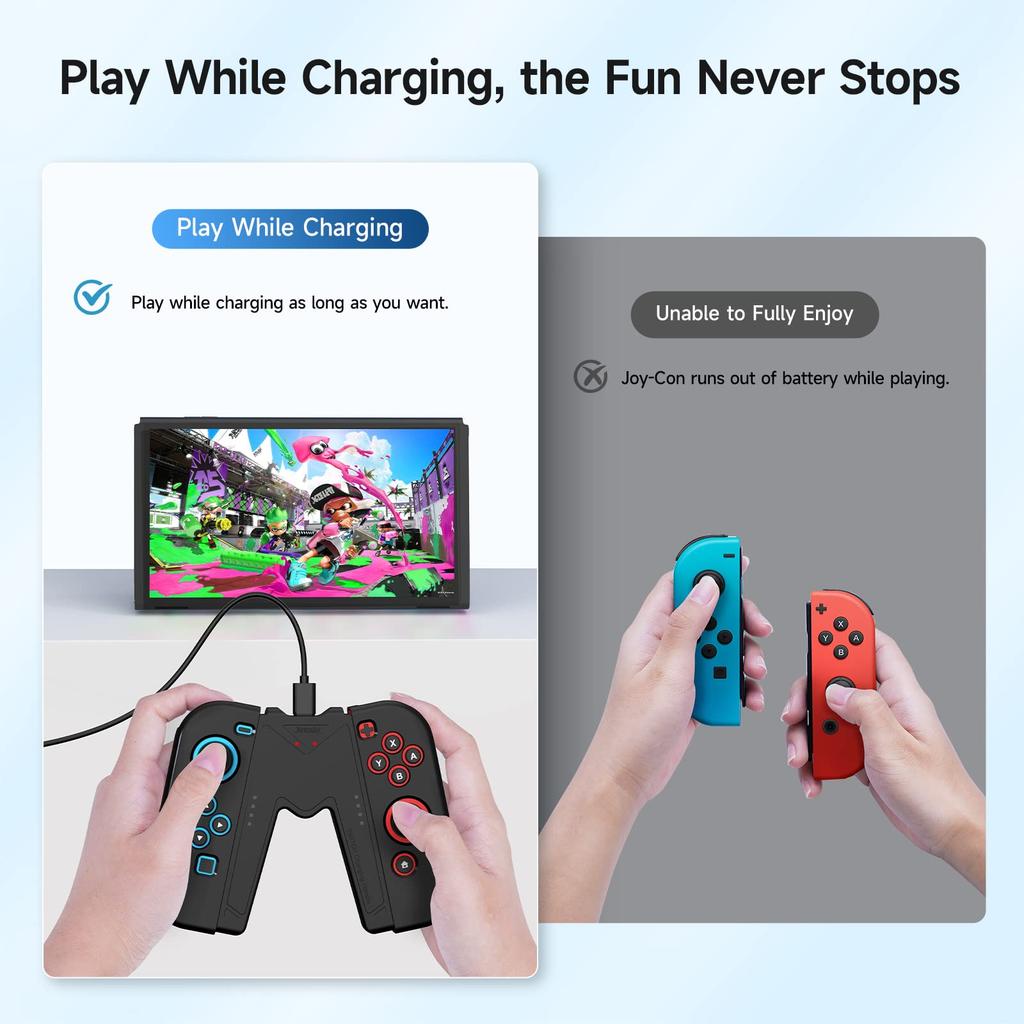 Switch Charging Controller Charger with Compatible with Nintendo Switch OLED Models Joy-Con Grip, V-Shaped Joy-Con Indicator, & (Black)