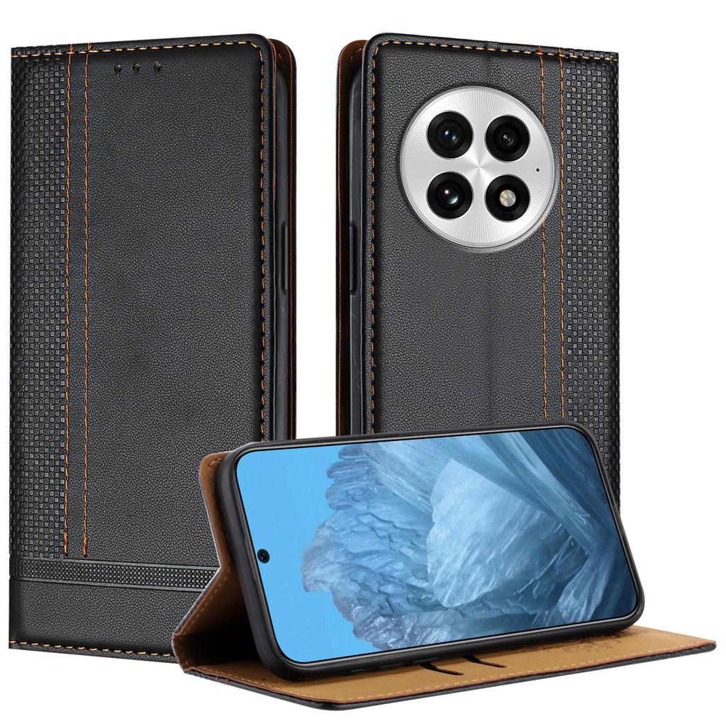 Für OnePlus 13 Hülle L-förmiges Gittermuster Leder Ständer Handyhülle mit Kartenfächern