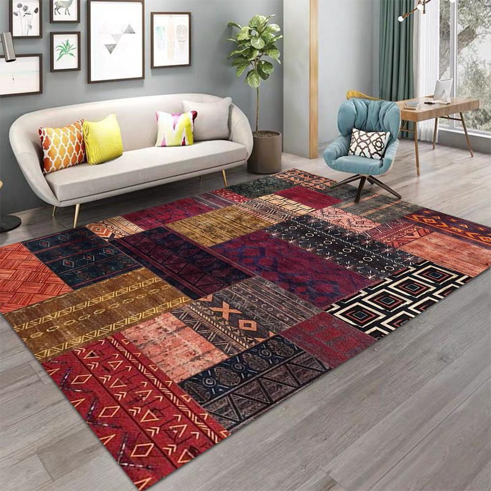 Bohemian Carpet for Living Room Coffee Table, Vintage Ethnic Style Floor Mat for Home, American Country Bedroom Bedside Rug