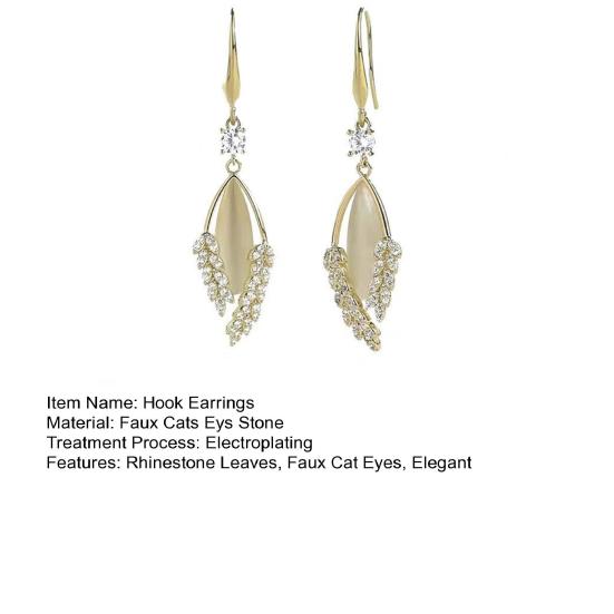 1/2 Paar Strass Blätter Stein Elegant Haken Ohrringe Faux Katzenaugen Luxus Damen Ohrringe
